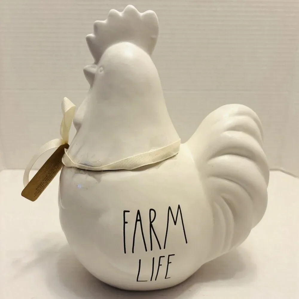 Rae Dunn Artisan Canister Cookie Jar Farm House Life Chicken Rooster White NWT